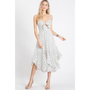 🔥SALE🔥Women's Sleeveless Midi Polka Dot Dress (WHITE)